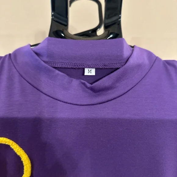 LSU Purple Puff Sleeve T-Shirt with Yellow Script - Picture 2 of 3